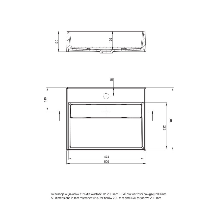 Deante CQR_NU5M - Εντοιχιζόμενο νιπτήρας CORREO 40x50 εκ. γρανίτης/μαύρο