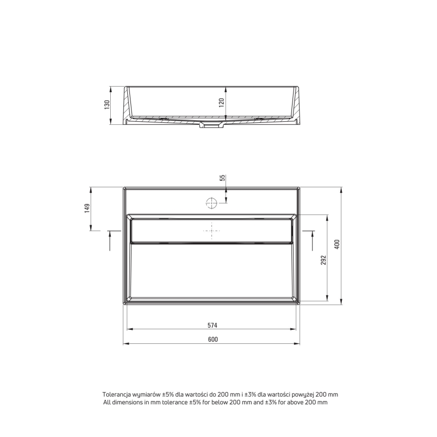Deante CQR_SU6M - Νιπτήρας μπάνιου CORREO 40x60cm γρανίτης/γκρι μεταλλικό