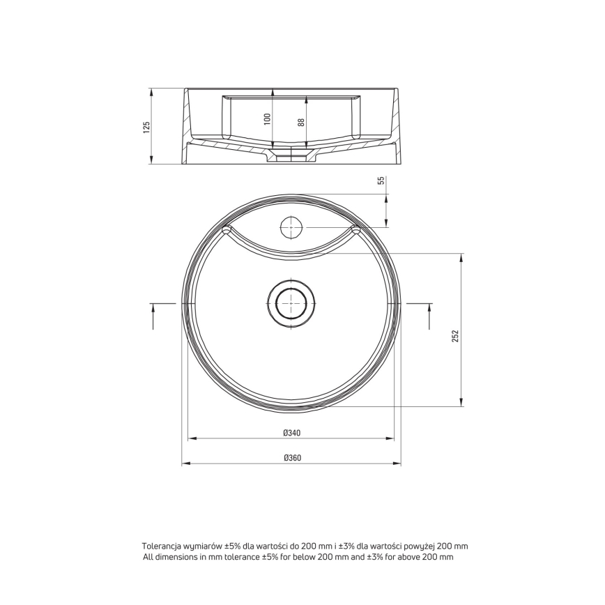 Deante CQS_5U4B - Νιπτήρας μπάνιου με ένα tap hole SILIA διάμετρος 36 cm γρανίτης/μπεζ