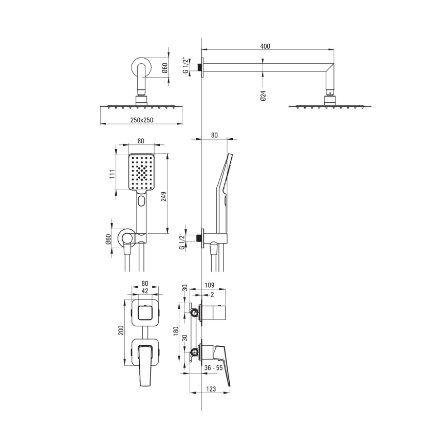 Deante NQL_09YK - Σετ ντους με εντοιχισμένη μπαταρία BLUR σε γυαλιστερό χρώμιο