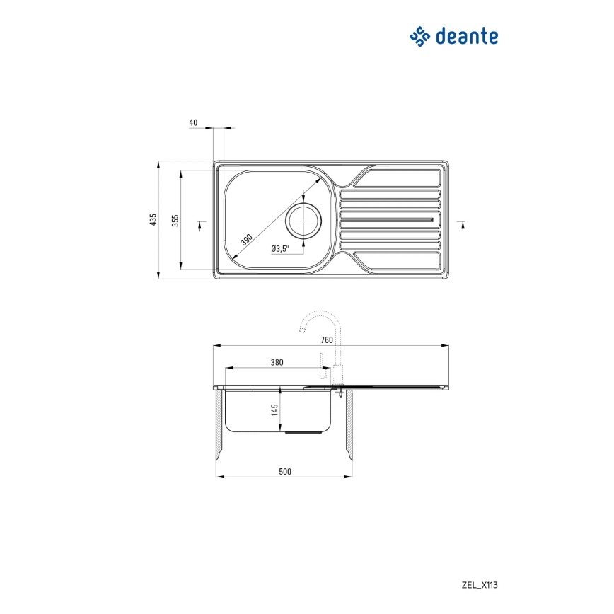 Deante ZEL_0113 - Νεροχύτης κουζίνας LEGATO 43,5x76 cm σατινέ