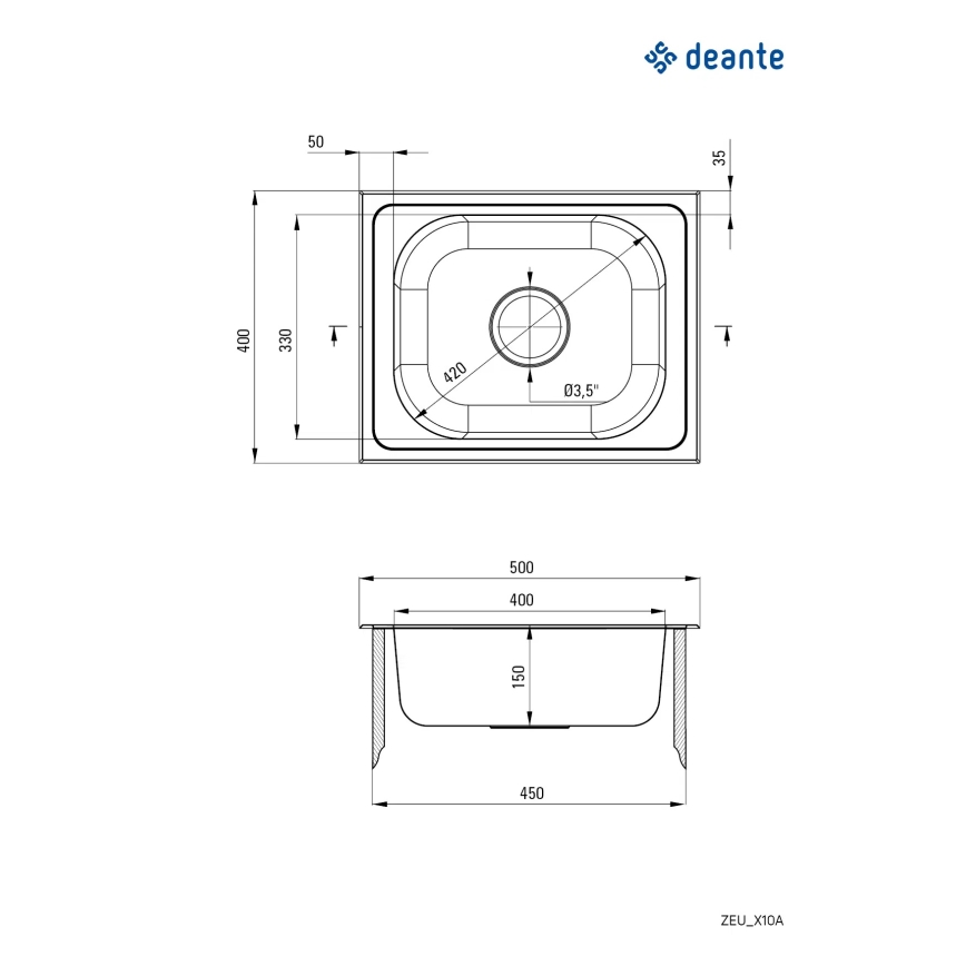 Deante ZEU_010A - Νεροχύτης κουζίνας TECHNO 40x50 cm σατινέ