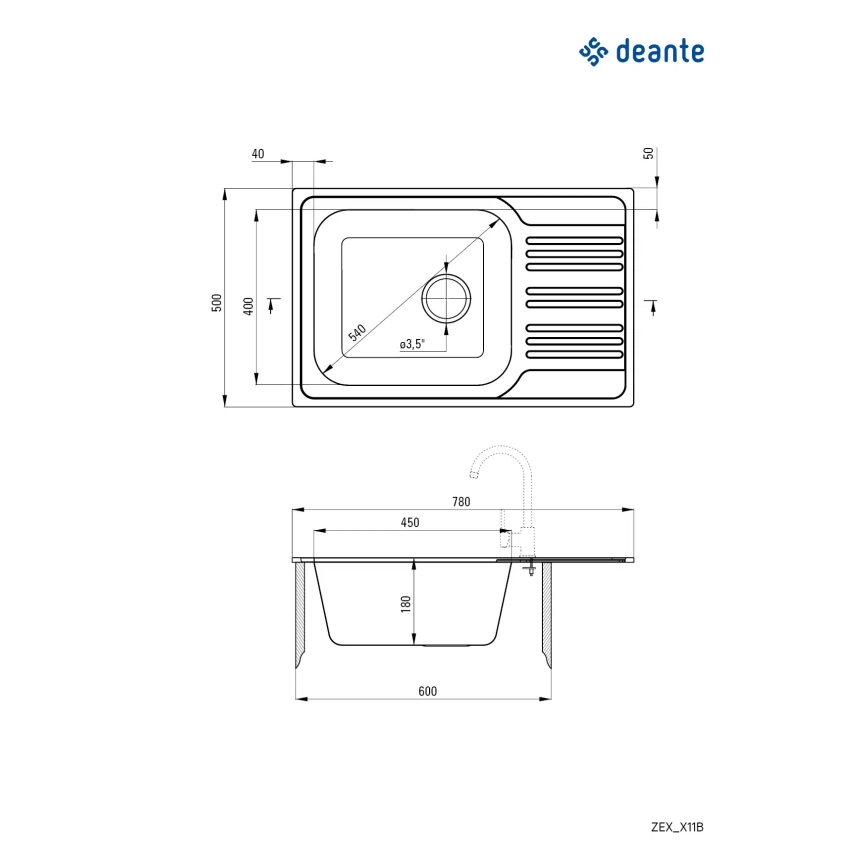 Deante ZEX_011B - Νεροχύτης κουζίνας XYLO 50x78 cm σατινέ