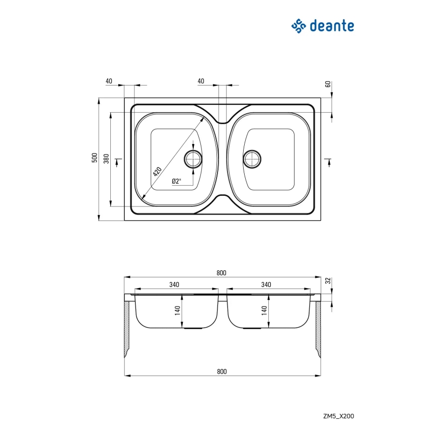 Deante ZM5_0200 - Νεροχύτης κουζίνας TANGO 50x80 cm σατινέ