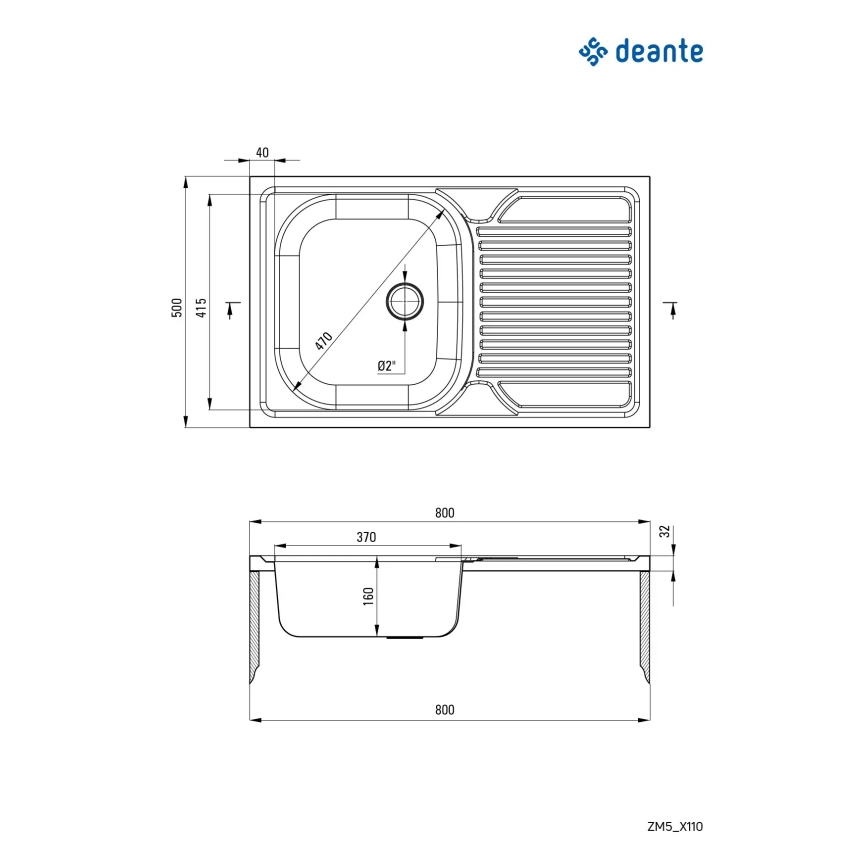 Deante ZM5_3110 - Νεροχύτης κουζίνας TANGO 50x80 cm decor