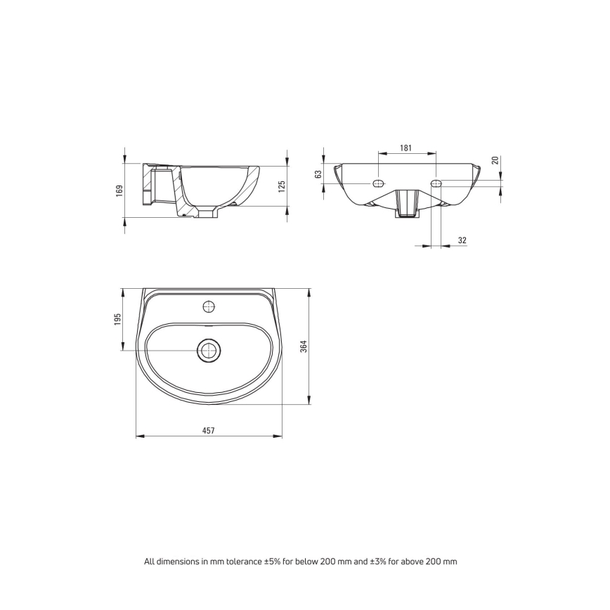 Deante - Επίτοιχος νιπτήρας JASMIN 45,7x36,4 + μπαταρία νιπτήρα LEMON