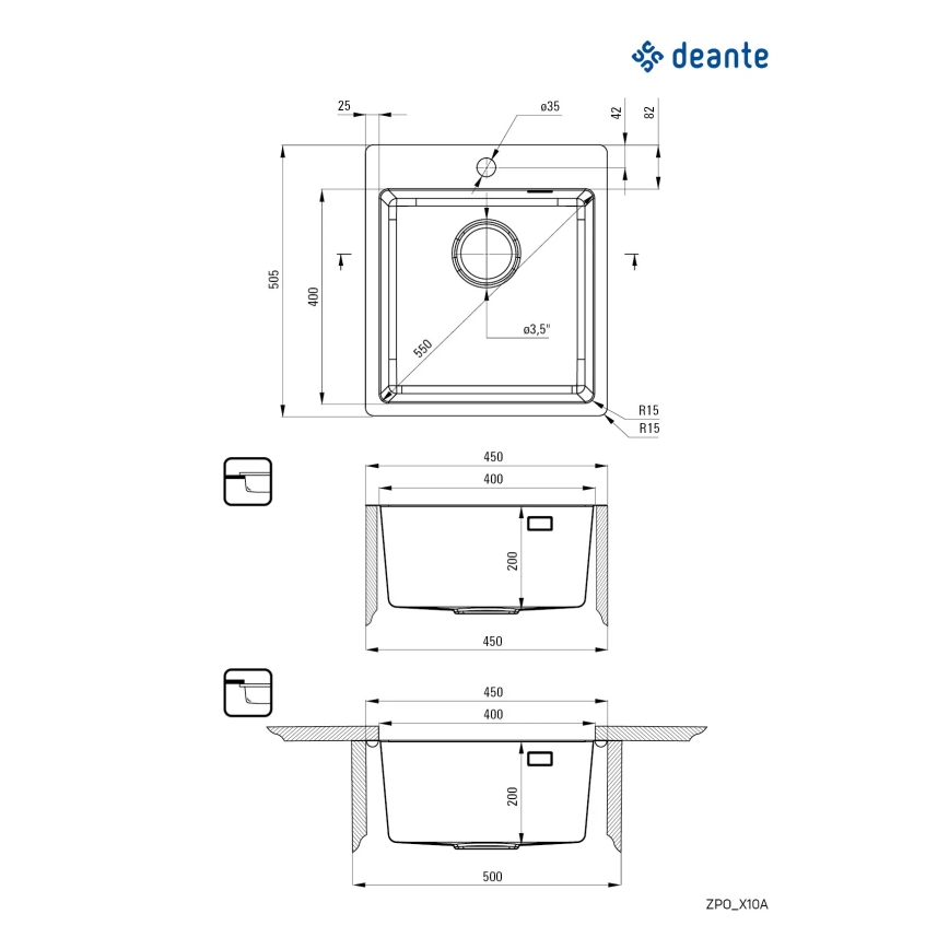 Deante ZPO_010A - Νεροχύτης κουζίνας OLFATO 50,5x45 cm brushed ατσάλι