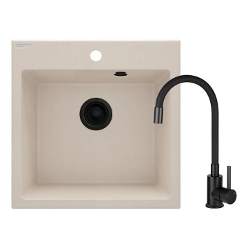 Deante ZQJN5103 - Νεροχύτης κουζίνας EVORA 50x50 cm + μπαταρία νεροχύτη με εύκαμπτο στόμιο γρανίτης/μπεζ