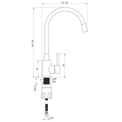 Deante ZQJNN103 - Νεροχύτης κουζίνας EVORA 50x50 cm + μπαταρία νεροχύτη με εύκαμπτο στόμιο γρανίτης/μαύρο