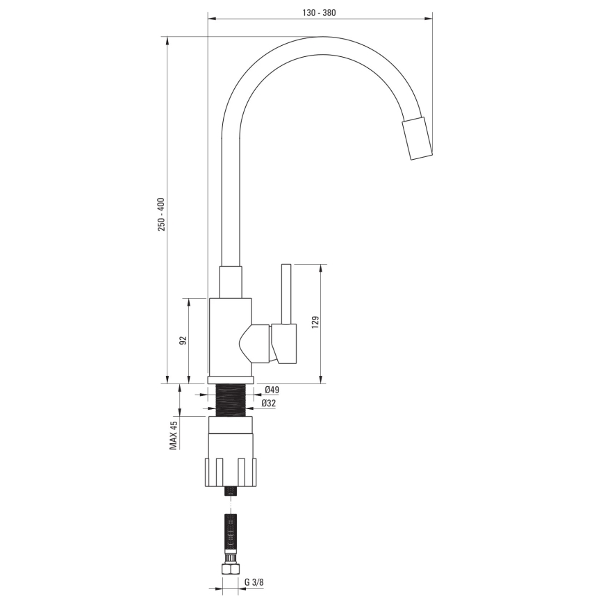Deante ZQJNN103 - Νεροχύτης κουζίνας EVORA 50x50 cm + μπαταρία νεροχύτη με εύκαμπτο στόμιο γρανίτης/μαύρο