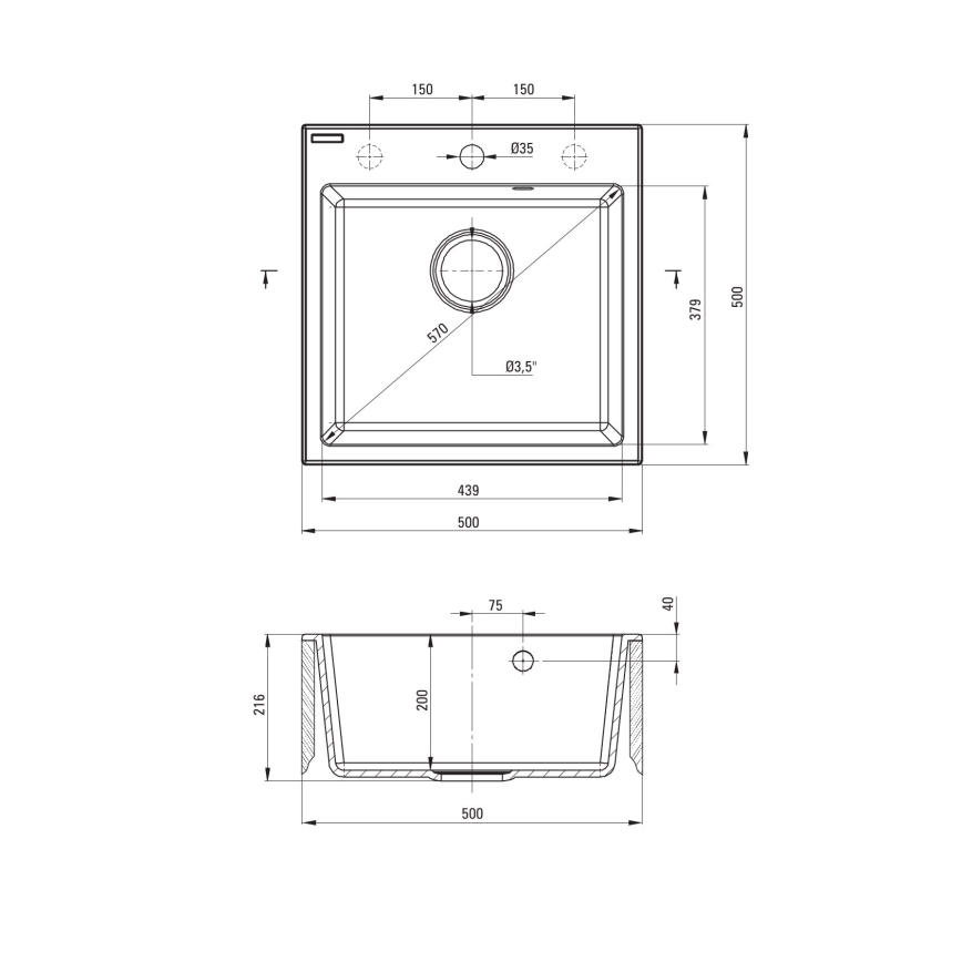 Deante ZQJNN103 - Νεροχύτης κουζίνας EVORA 50x50 cm + μπαταρία νεροχύτη με εύκαμπτο στόμιο γρανίτης/μαύρο