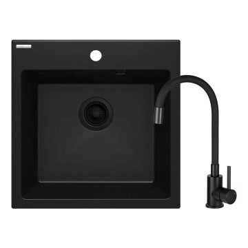 Deante ZQJNN103 - Νεροχύτης κουζίνας EVORA 50x50 cm + μπαταρία νεροχύτη με εύκαμπτο στόμιο γρανίτης/μαύρο