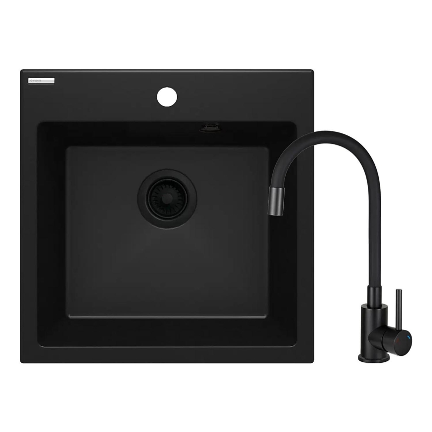 Deante ZQJNN103 - Νεροχύτης κουζίνας EVORA 50x50 cm + μπαταρία νεροχύτη με εύκαμπτο στόμιο γρανίτης/μαύρο