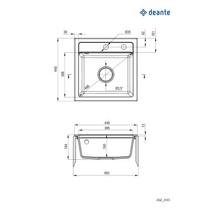 Deante ZQZ_T103 - Νεροχύτης κουζίνας ZORBA 44x44 cm γρανίτης/ανθρακί