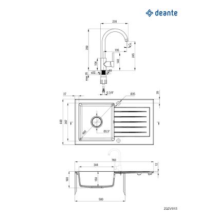 Deante ZQZVA113 - Νεροχύτης κουζίνας ZORBA 76x44 εκ. + μπαταρία νεροχύτη γρανίτη/αλαμπάστρου