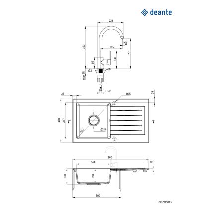 Deante ZQZVN113 - Νεροχύτης κουζίνας ZORBA 76x44 cm + μπαταρία νεροχύτη γρανίτης/μαύρο