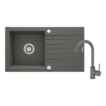 Deante ZQZVT113 - Νεροχύτης κουζίνας ZORBA 76x44 cm + μπαταρία νεροχύτη γρανίτης/metallic ανθρακί