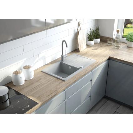 Deante ZQZVT113 - Νεροχύτης κουζίνας ZORBA 76x44 cm + μπαταρία νεροχύτη γρανίτης/metallic ανθρακί
