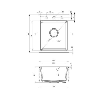 Deante ZRC_S103 - Νεροχύτης κουζίνας CORIO 50x40 cm γρανίτης/μεταλλικό γκρι