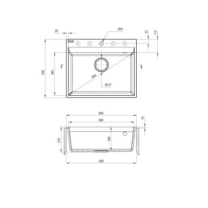 Deante ZRC_S10A - Νεροχύτης κουζίνας CORIO 50x60 cm γρανίτης/γκρι μεταλλικό