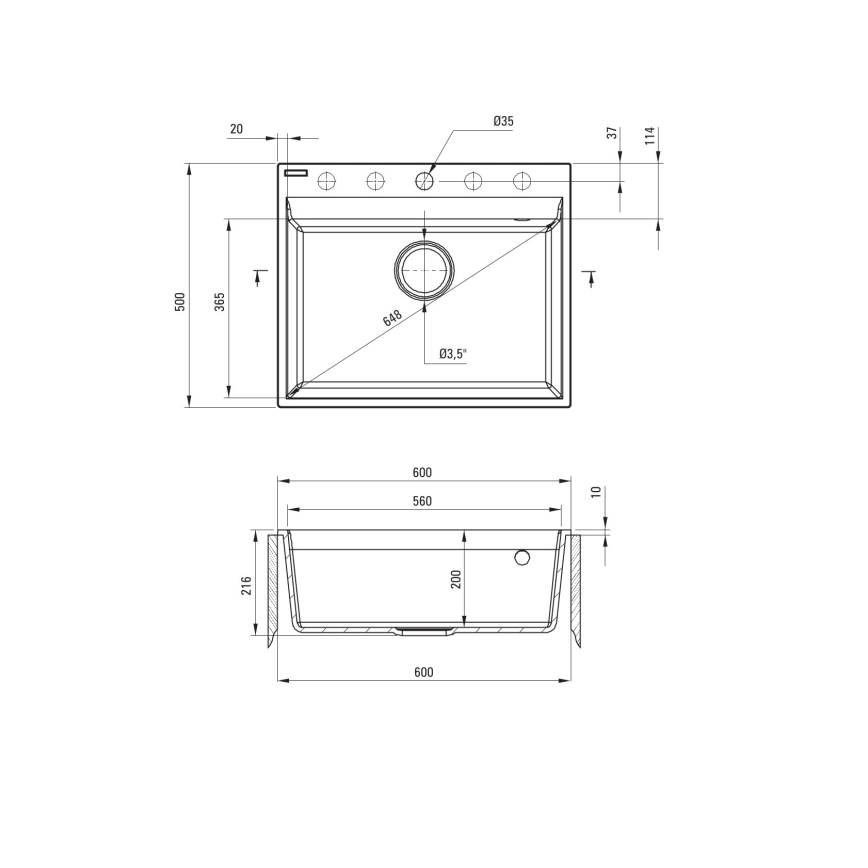 Deante ZRC_S10A - Νεροχύτης κουζίνας CORIO 50x60 cm γρανίτης/γκρι μεταλλικό
