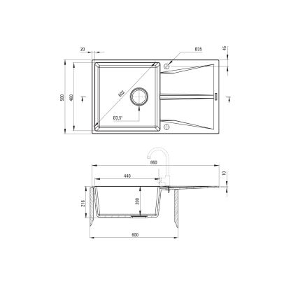 Deante ZRC_S11A - Νεροχύτης κουζίνας CORIO 50x86 cm γρανίτης/γκρι μεταλλικό