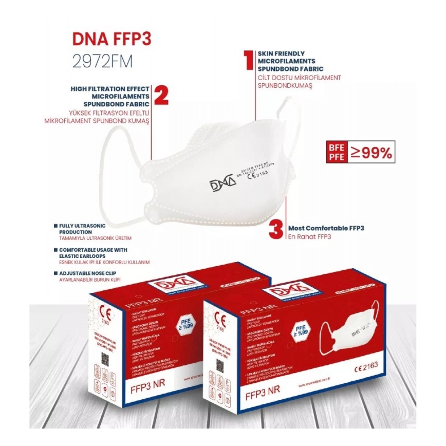 DNA μάσκα προστασίας FFP3 NR CE 2163 Medical 100τμχ