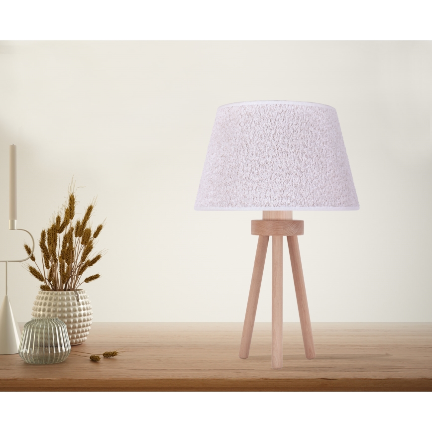 Duolla - Eπιτραπέζιο φωτιστικό BOUCLE 1xE27/15W/230V διάμετρος 28 cm λευκό/ξύλο