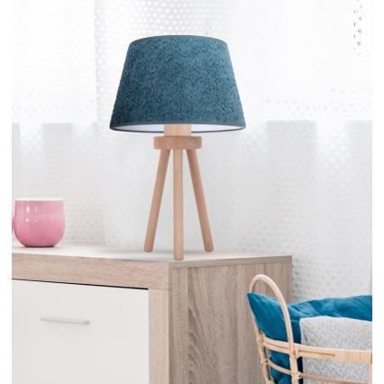 Duolla - Eπιτραπέζιο φωτιστικό BOUCLE 1xE27/15W/230V διάμετρος 28 cm τιρκουάζ/ξύλο