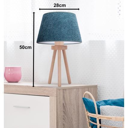 Duolla - Eπιτραπέζιο φωτιστικό BOUCLE 1xE27/15W/230V διάμετρος 28 cm τιρκουάζ/ξύλο