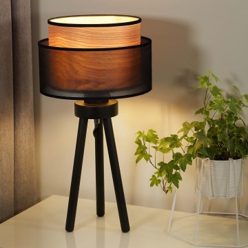 Duolla - Eπιτραπέζιο φωτιστικό WOOD BOHO 1xE27/15W/230V διάμετρος 25 cm μαύρο/μπεζ