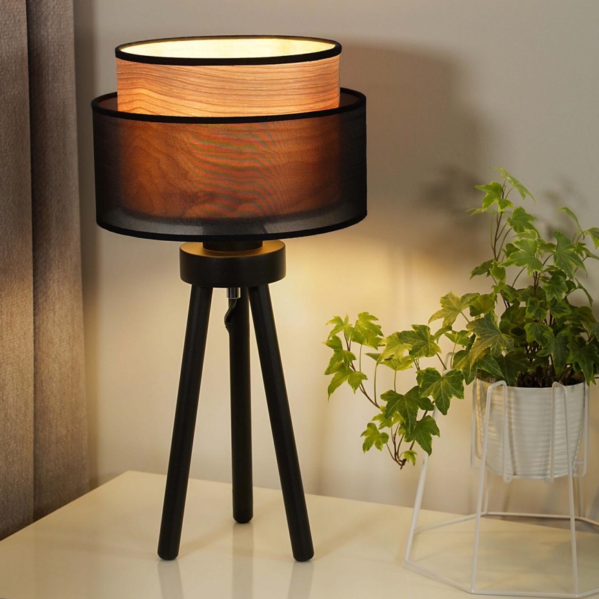 Duolla - Eπιτραπέζιο φωτιστικό WOOD BOHO 1xE27/15W/230V διάμετρος 25 cm μαύρο/μπεζ