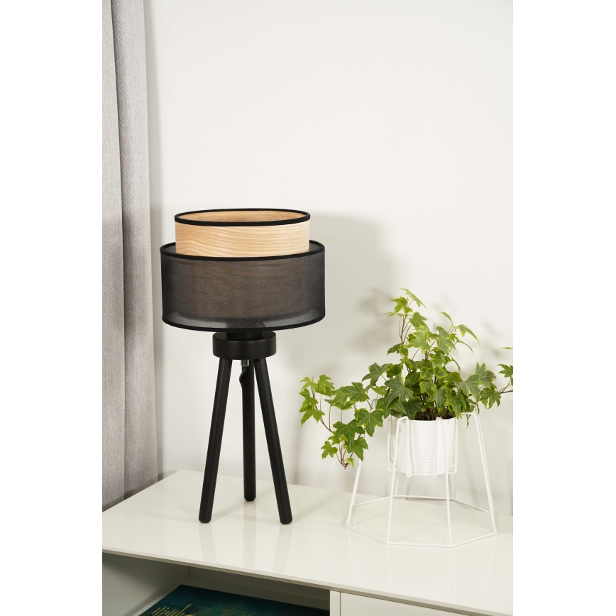 Duolla - Eπιτραπέζιο φωτιστικό WOOD BOHO 1xE27/15W/230V διάμετρος 25 cm μαύρο/μπεζ