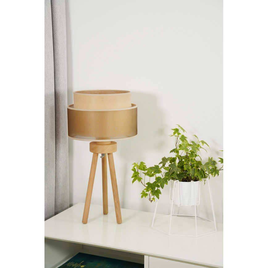 Duolla - Eπιτραπέζιο φωτιστικό WOOD BOHO 1xE27/15W/230V διάμετρος 25 cm χαλκός/καφέ/μπεζ