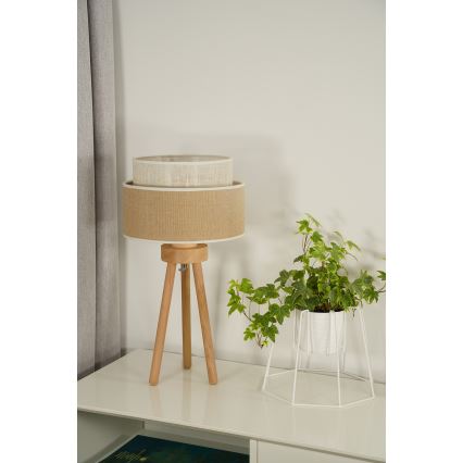 Duolla - Eπιτραπέζιο φωτιστικό YUTE BOHO 1xE27/15W/230V διάμετρος 25 cm καφέ/κρεμ