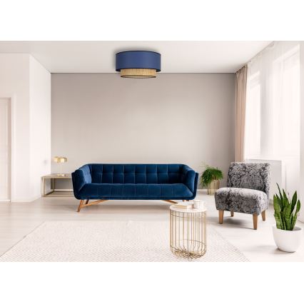 Duolla - Φωτιστικό οροφής BOHO 1xE27/15W/230V διάμετρος 45 cm μπλε/rattan