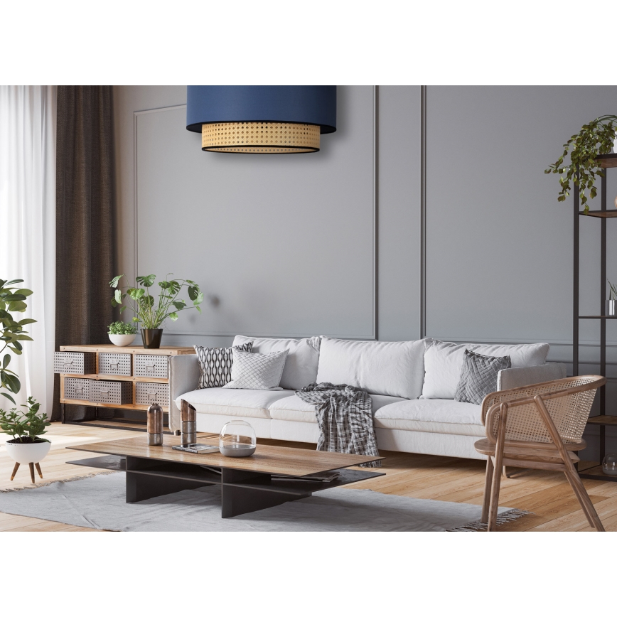 Duolla - Φωτιστικό οροφής BOHO 1xE27/15W/230V διάμετρος 45 cm μπλε/rattan