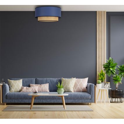 Duolla - Φωτιστικό οροφής BOHO 1xE27/15W/230V διάμετρος 45 cm μπλε/rattan