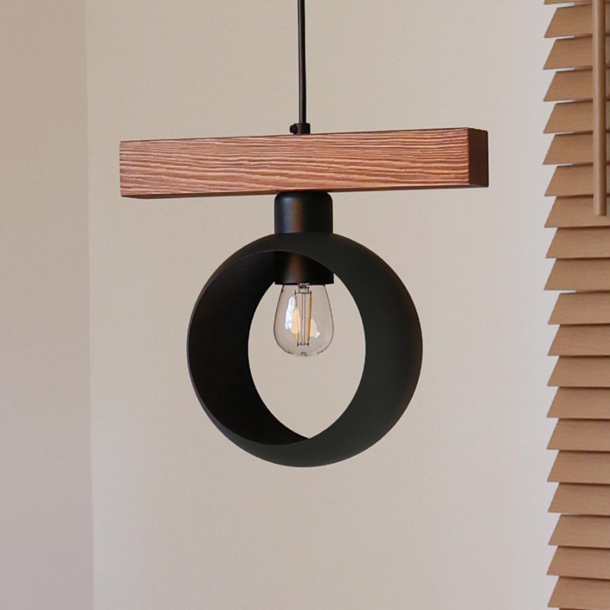 Duolla - Κρεμαστό φωτιστικό με καλώδιο IRONLINE 1xE27/15W/230V πεύκο/δρυς/μαύρο