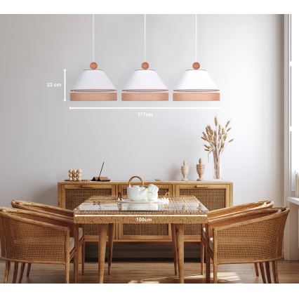 Duolla - Κρεμαστό φωτιστικό οροφής AVIGNON 3xE27/15W/230V λευκό/καφέ