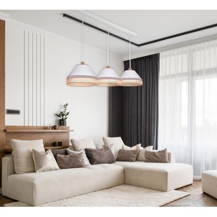 Duolla - Κρεμαστό φωτιστικό οροφής AVIGNON 3xE27/15W/230V λευκό/ rattan