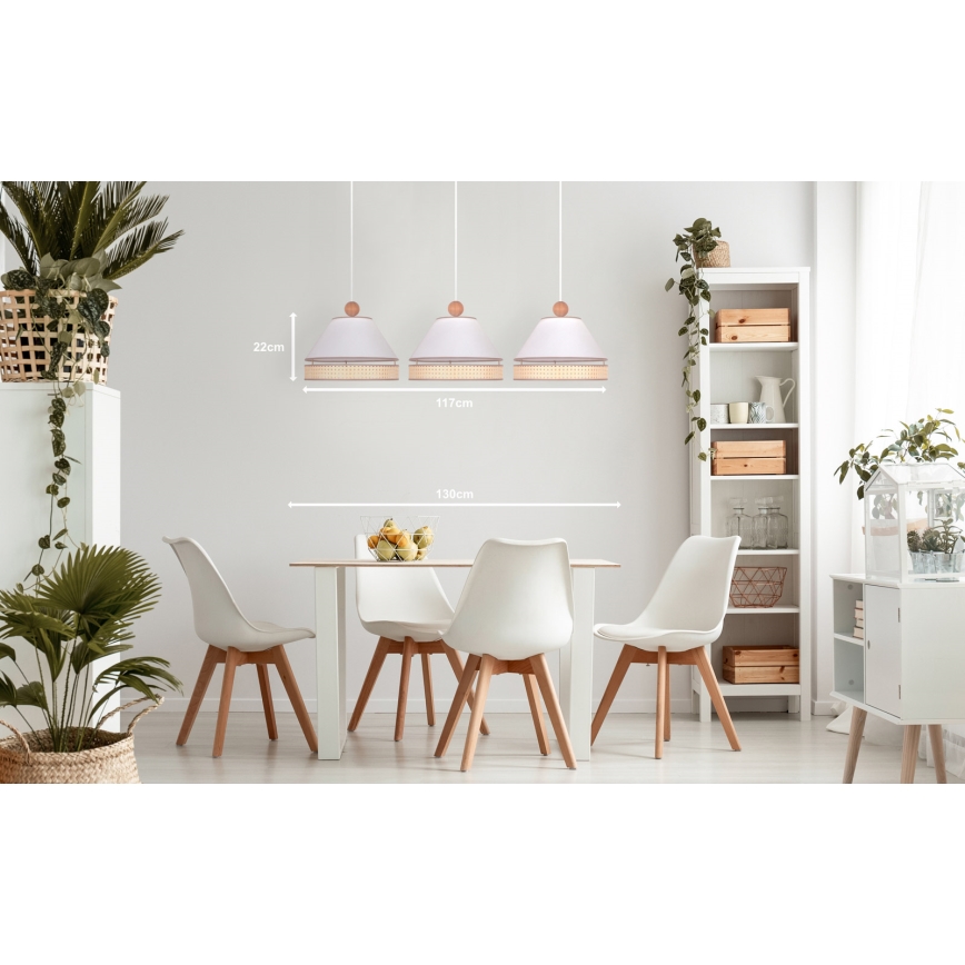 Duolla - Κρεμαστό φωτιστικό οροφής AVIGNON 3xE27/15W/230V λευκό/ rattan