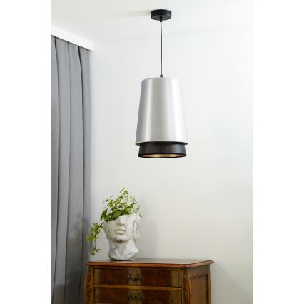 Duolla - Κρεμαστό φωτιστικό οροφής BELL SHINY 1xE27/15W/230V διάμετρος 25 cm ασημί/μαύρο