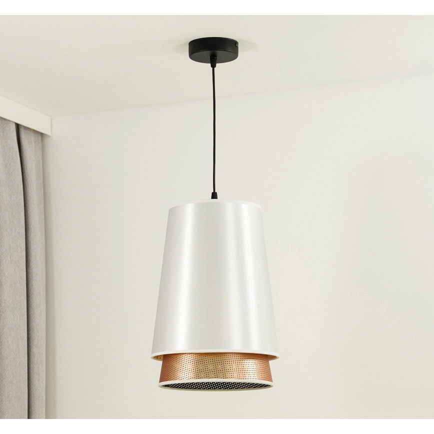 Duolla - Κρεμαστό φωτιστικό οροφής BELL SHINY 1xE27/15W/230V διάμετρος 25 cm λευκό/χαλκός