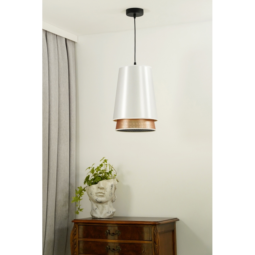 Duolla - Κρεμαστό φωτιστικό οροφής BELL SHINY 1xE27/15W/230V διάμετρος 25 cm λευκό/χαλκός