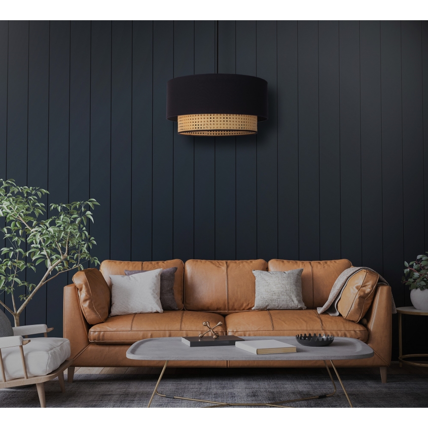 Duolla - Κρεμαστό φωτιστικό οροφής BOHO 1xE27/15W/230V διάμετρος 45 cm μαύρο/rattan