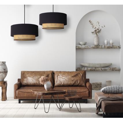 Duolla - Κρεμαστό φωτιστικό οροφής BOHO 1xE27/15W/230V διάμετρος 45 cm μαύρο/rattan