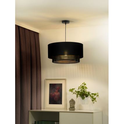 Duolla - Κρεμαστό φωτιστικό οροφής BOHO RATTAN 1xE27/15W/230V διάμετρος 45 cm μαύρο