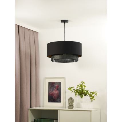 Duolla - Κρεμαστό φωτιστικό οροφής BOHO RATTAN 1xE27/15W/230V διάμετρος 45 cm μαύρο