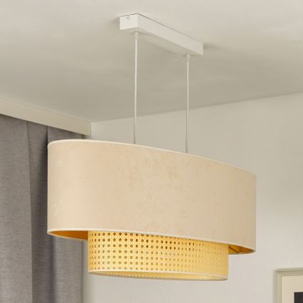 Duolla - Κρεμαστό φωτιστικό οροφής DOUBLE OVAL RATTAN 2xE27/15W/230V κρεμ/rattan
